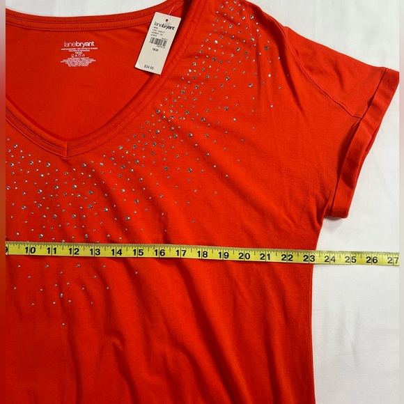 Lane Bryant k Top 18/20 Size Large silver studs orange Stretch Short Sleeve NWT - Picture 3 of 4
